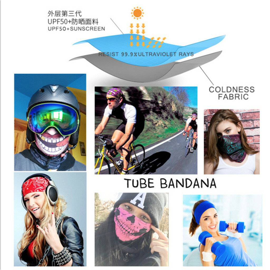 ISONA 抗UV抗紫外線清涼百變多功能運動魔術圍巾 魔術頭巾 運動頭巾 快速吸汗 防曬 3