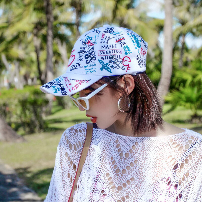 夏季棒球帽子女式韓版街頭個性涂鴉出游防曬遮陽鴨舌潮帽嘻哈夏天1入