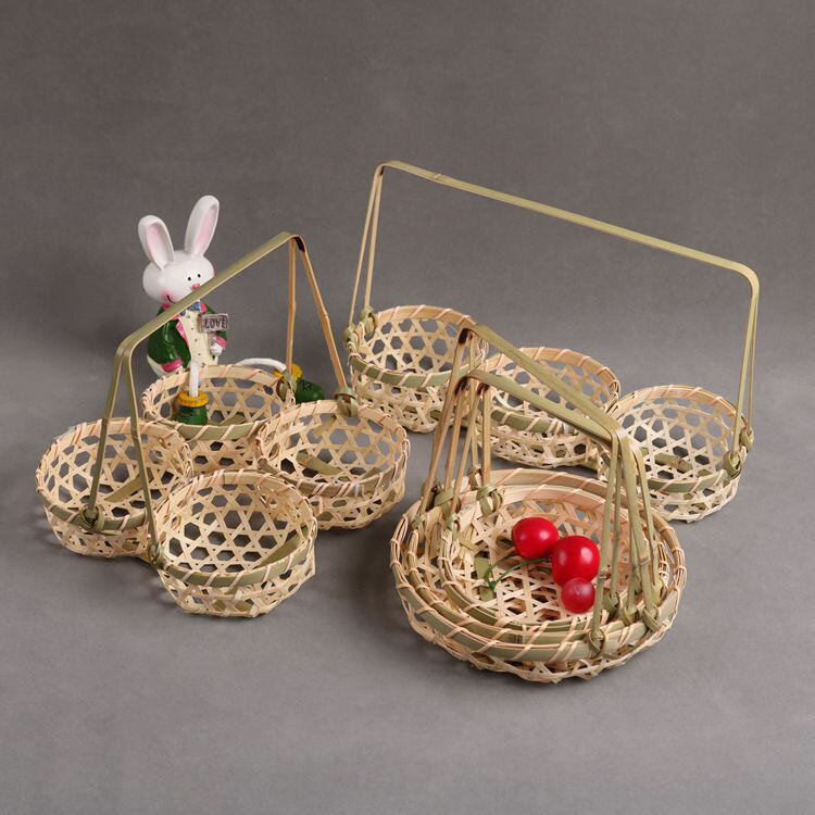 竹編小提籃戶外小籃子竹編收納小竹籃迷你水果籃干果籃網格提手藍 2