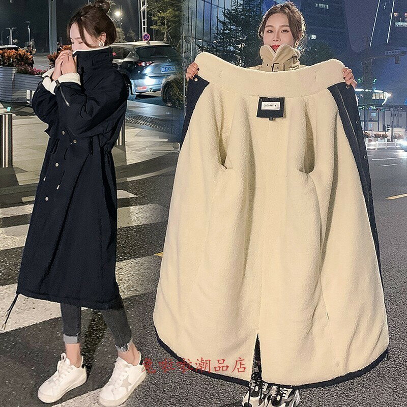 韓國羔羊毛冬季棉服零下-10度保暖女中長款過膝加厚外套升級款寬鬆大尺碼長袖外套防風禦寒雪山羊羔毛外套防風大衣防寒過膝外套