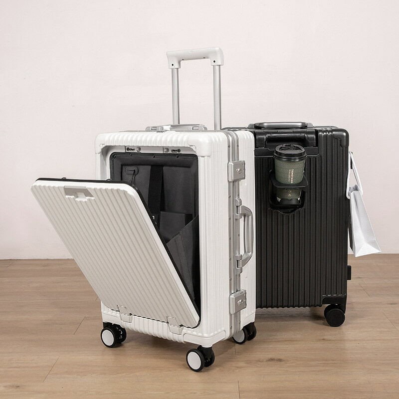 多功能行李箱前開口登機箱pc鋁框密碼拉桿箱20寸萬向輪充電旅行箱
