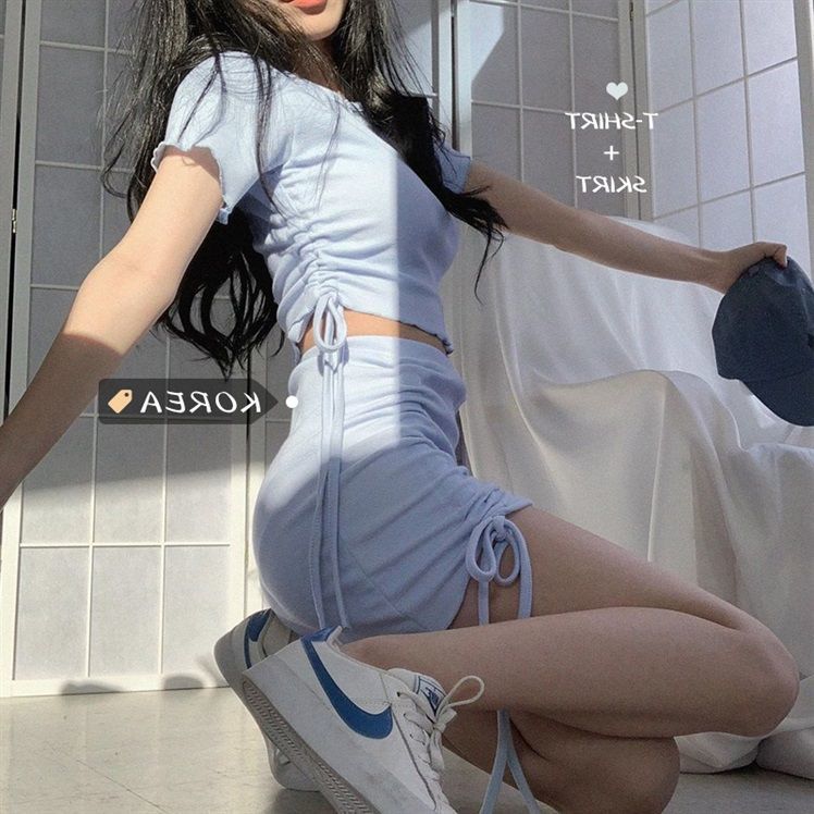 短裙套裝女夏季新款高腰半身包臀裙女ins顯瘦短款上衣兩件套