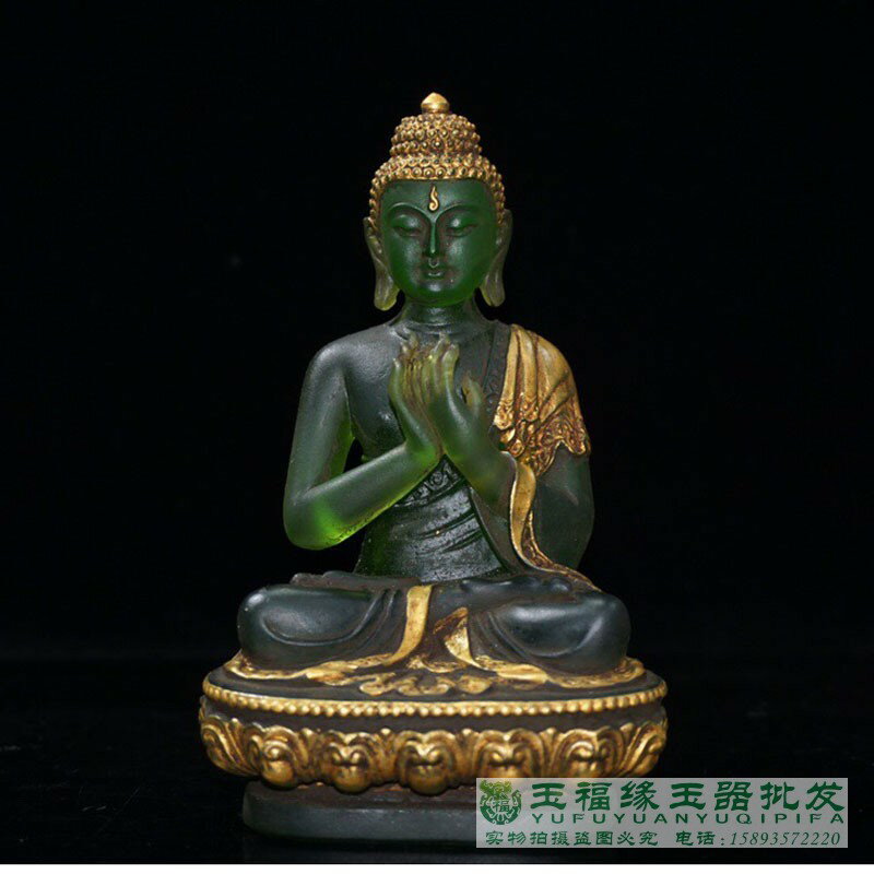 尼泊爾手工出土多彩老琉璃釋迦牟尼佛像風水鎮宅禮佛供奉臺擺件