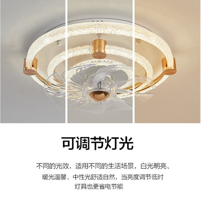 臥室吸頂風扇燈雙環水晶搖頭一體吊扇燈兒童餐廳客廳北歐風扇燈具 雙11全館免運