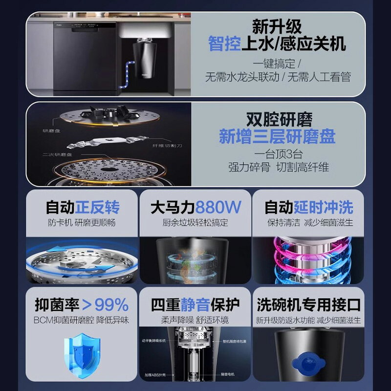 海爾廚餘垃圾處理器廚房家用研磨餐廚殘渣粉碎機食物廚餘機靜音