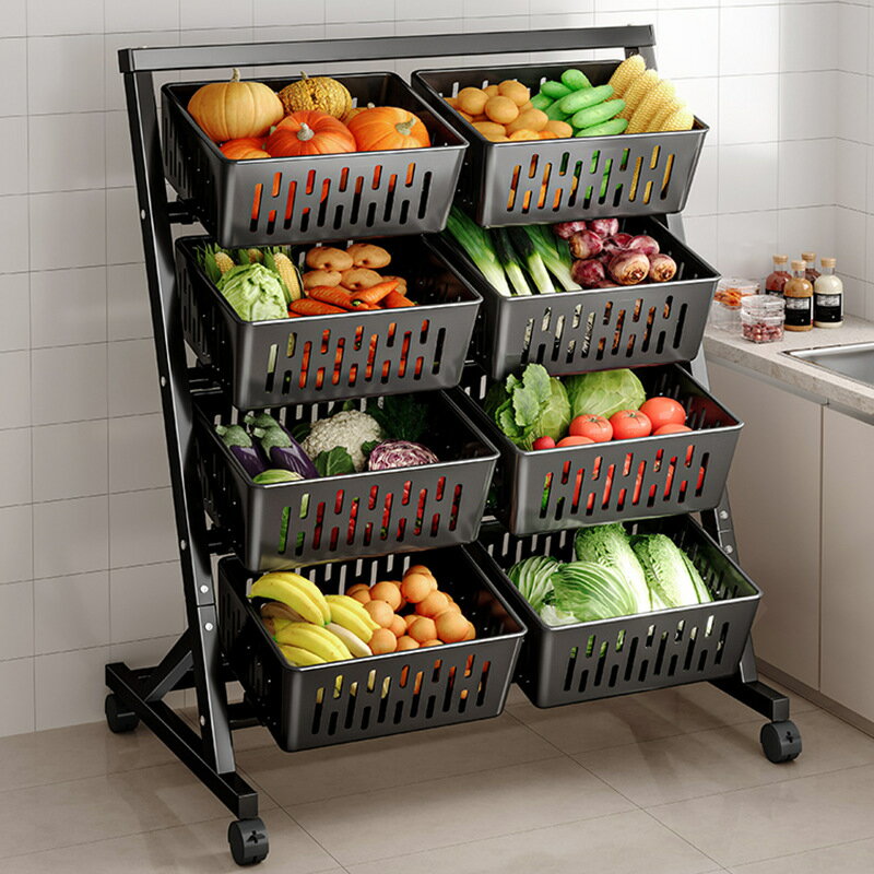 APP下單享點數9% 廚房菜籃子置物架落地多層收納架子客廳家用小推車零食果蔬收納筐