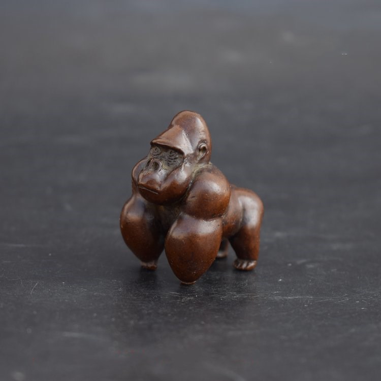 實心銅大猩猩小擺件茶道銅藝精工銅微雕古玩銅器銅猴銅手把件古董1入