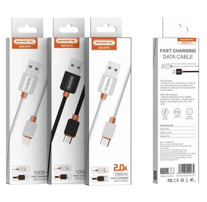 快速出貨 SOMOSTEL 1000mm 2.0A Type C USB Fast Charging Data Cable BLACK