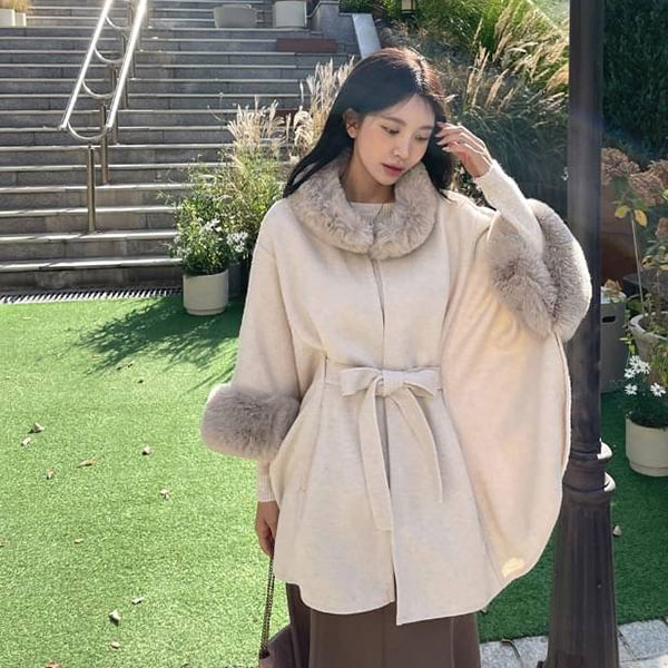 ANNAS 正韓 毛毛 斗篷 外套 大衣 罩衫 披風 爆毛 性感 腰身 兔毛 新年 聖誕節 韓劇 女神 韓國 4