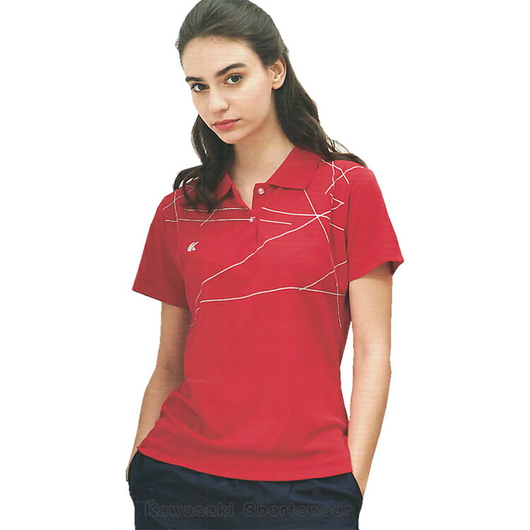【日本 Kawasaki】女版運動休閒吸濕排汗短POLO衫-紅#KW2256A(排汗衫)