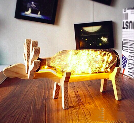 麋鹿燈 手工創意玻璃小夜燈北歐風台燈宜家LED床頭燈禮物