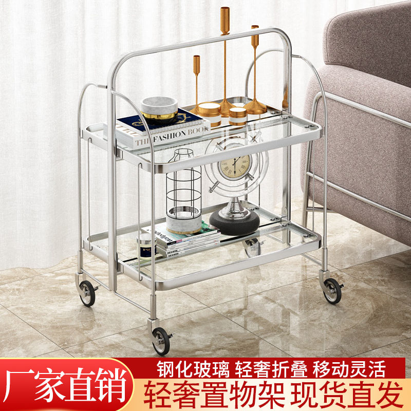 免運/開票 中古小推車收納折疊可移動不銹鋼多功能小推車滑輪家用網紅邊茶幾L080快速出貨