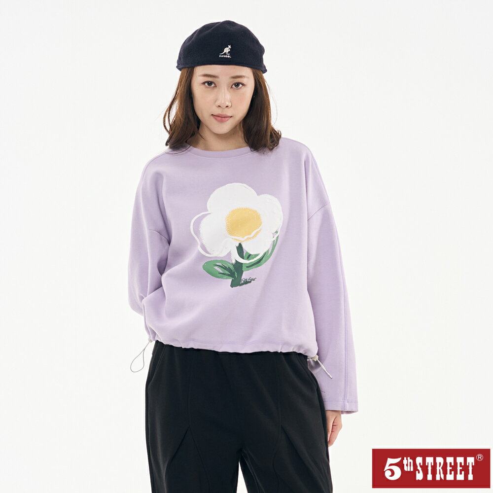 女裝 薄長T 長袖 t恤 TEE 寬版 上衣 花朵印花 紫色 (561006)【5th STREET】【年貨節全館390起】 治裝激推 最高折426
