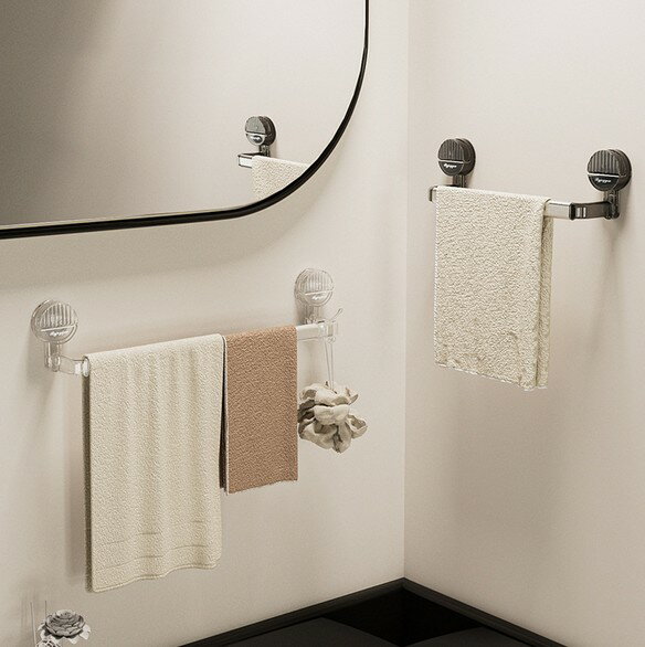 吸盤毛巾架．免打孔浴室簡約掛式毛巾桿 廁所浴室廚房置物架單桿掛鉤防水磁磚可吸附