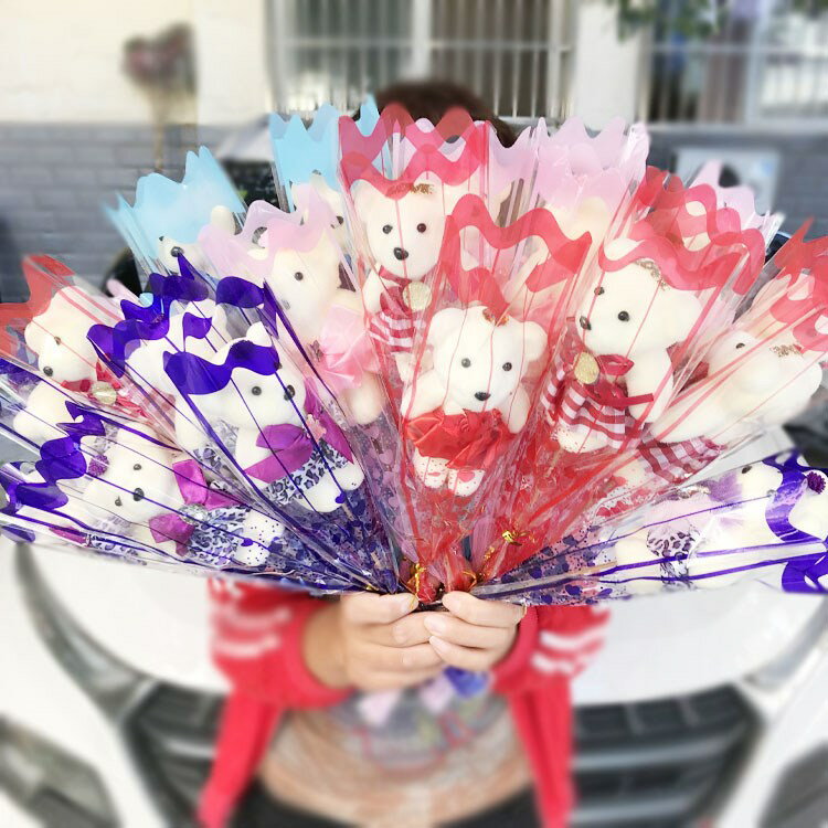 小熊花束單只包裝參與獎地推活動小禮品玫瑰小熊花卡通花束公仔