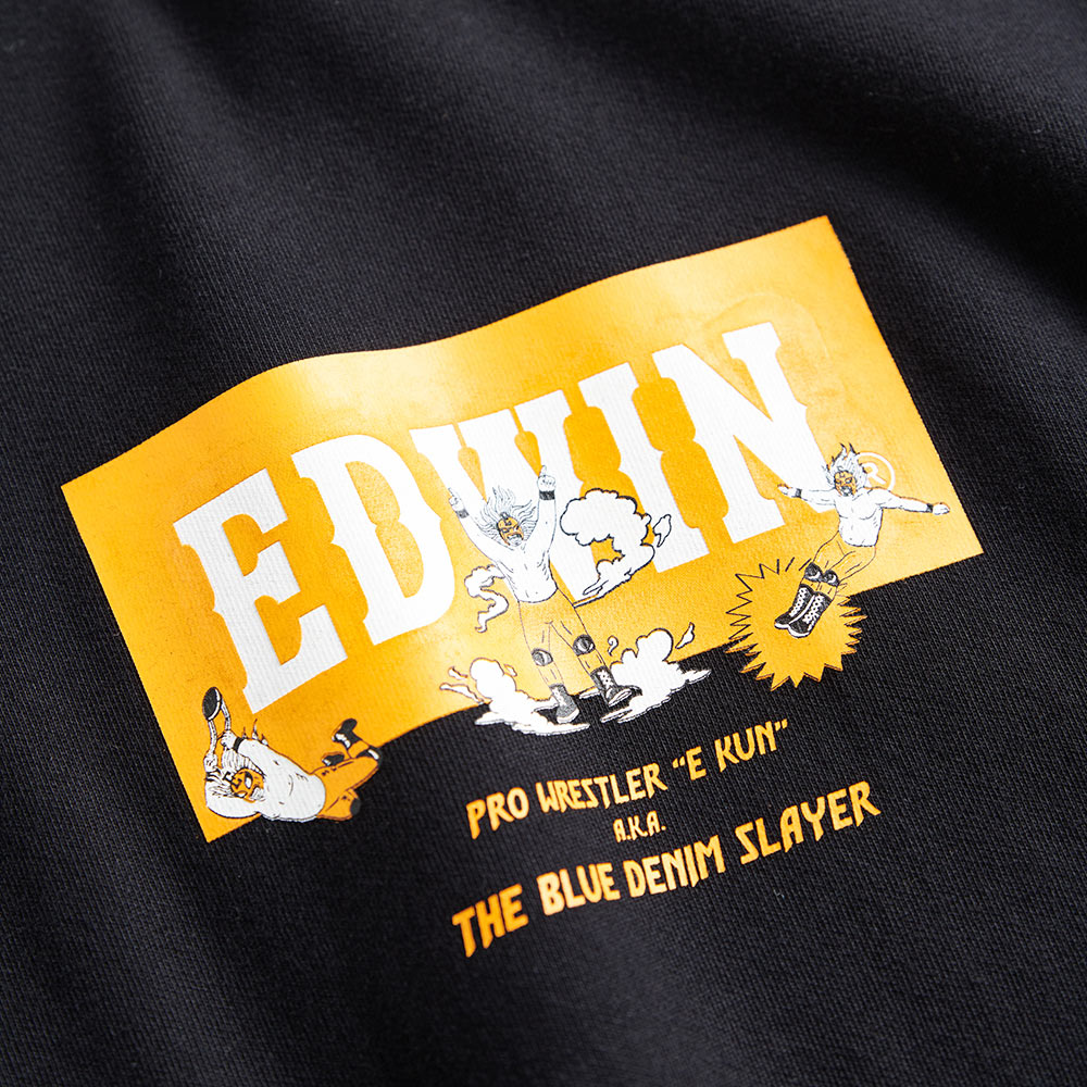 EDWIN 男款 橘標 摔角手E君摔角招式寬版長袖T恤(黑色) 5