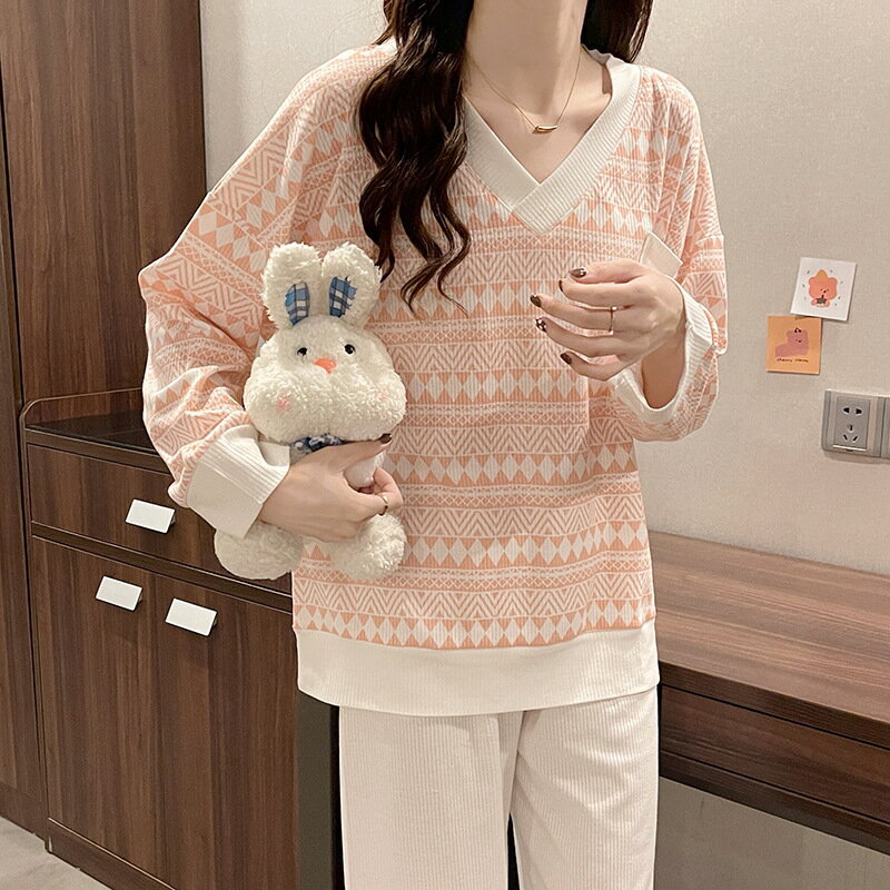 睡衣女春秋款2021年新款棉質長袖薄款加大碼秋冬ins可外穿家居服