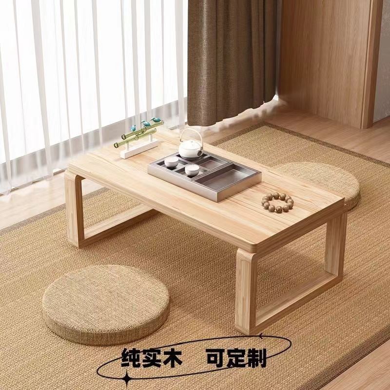 免運 可開票 超低價 寬大臺面 進口簡約橡膠木實木飄窗桌ins炕桌家用榻榻米茶幾矮桌陽臺小茶桌 快速發貨
