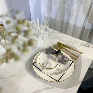 簡約現代樣板房間餐盤白灰系列展廳餐具裝飾酒店別墅餐桌擺臺套裝