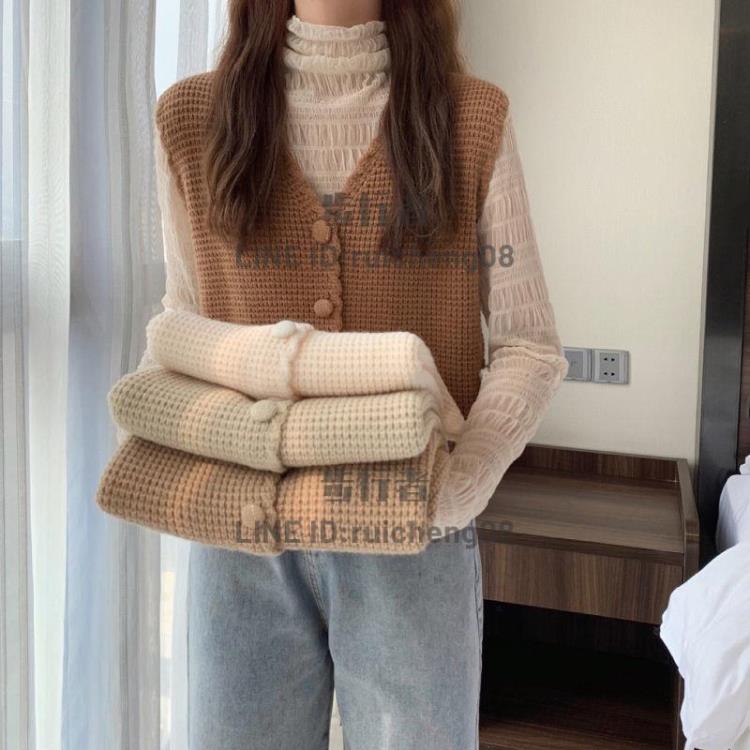 華夫格v領針織馬甲女裝開衫外搭小背心疊穿毛衣坎肩馬夾外套 【步行者戶外生活館】