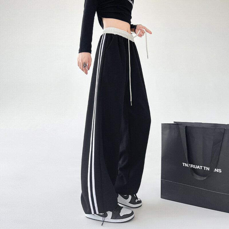 【巴黎精品】現貨+預購 休閒褲寬管長褲-撞色高腰顯瘦寬鬆女褲子3色v1bb36