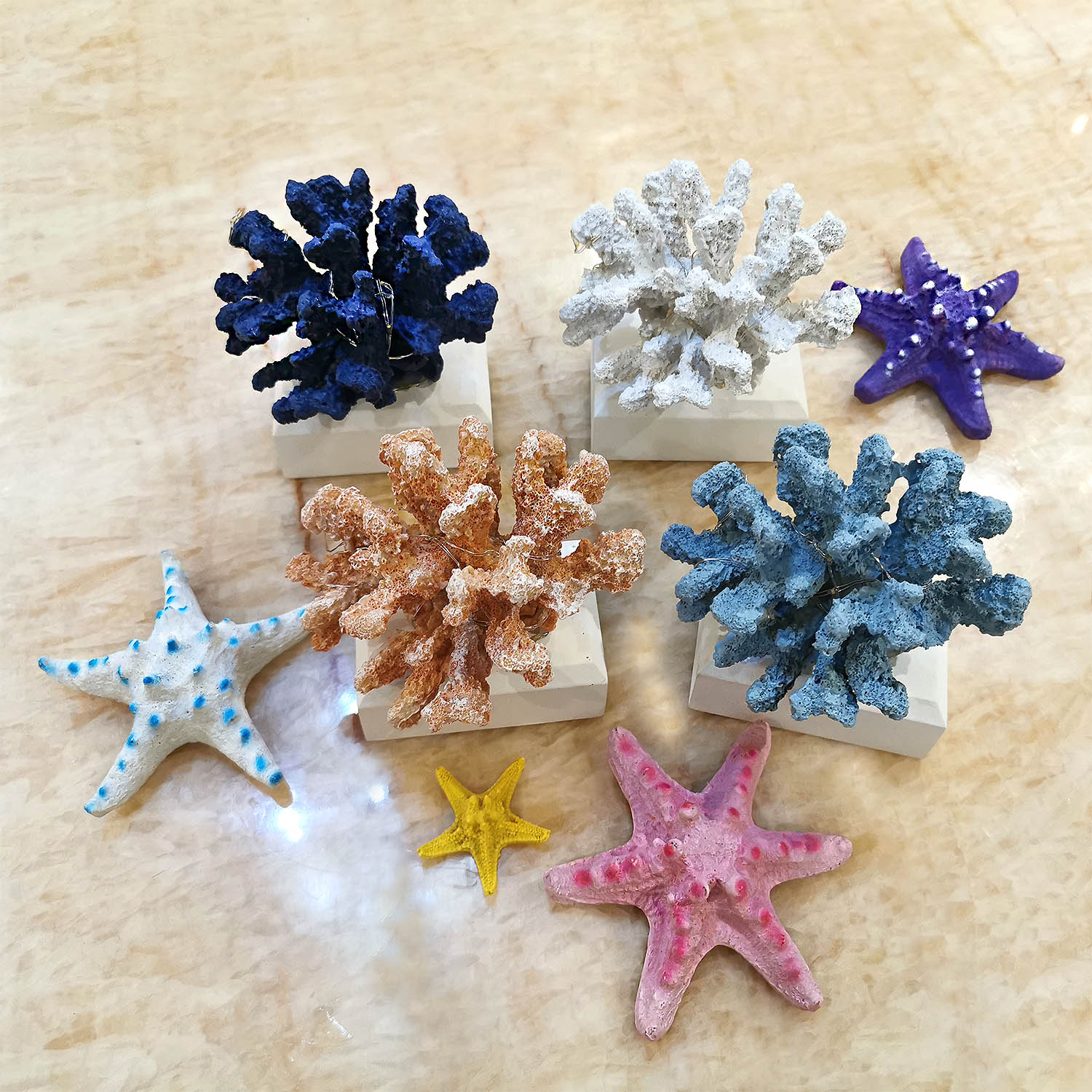 地中海海洋led樹脂發光珊瑚模擬海星兒童房幼兒園水族館裝飾擺件