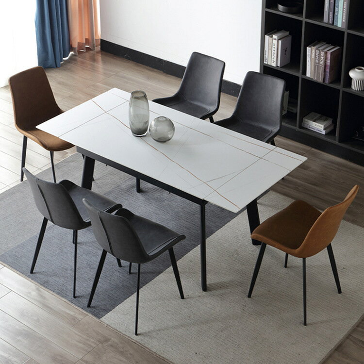 巖板伸縮餐桌家用小戶型現代簡約折疊餐桌椅輕奢巖板餐桌組合桌椅