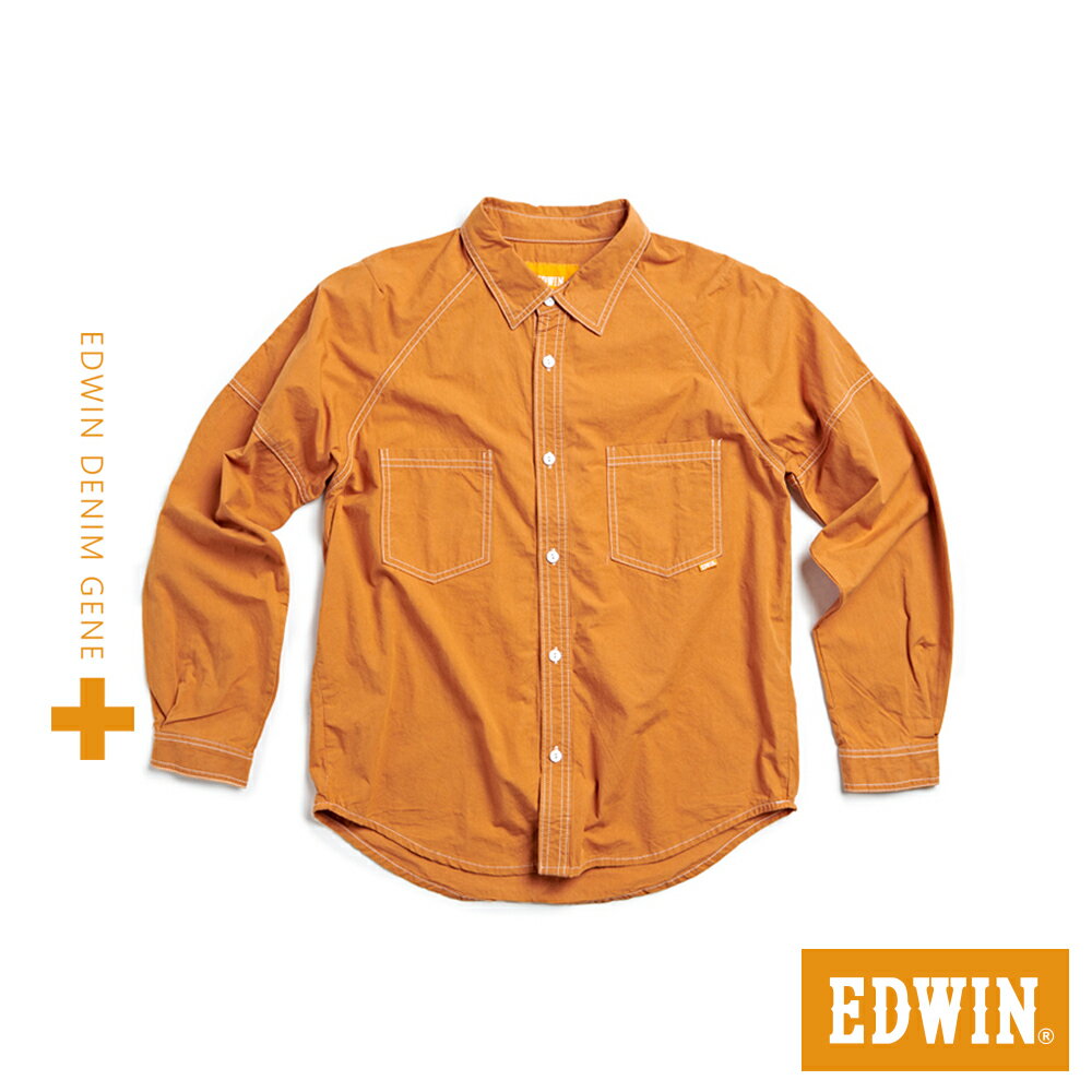 EDWIN 橘標 洗褪工裝長袖襯衫-男款 暗黃色