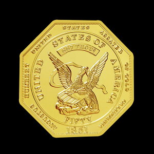 1851美國亨伯特八邊形工藝品硬幣鍍金 外國紀念章收藏鷹雕徽章