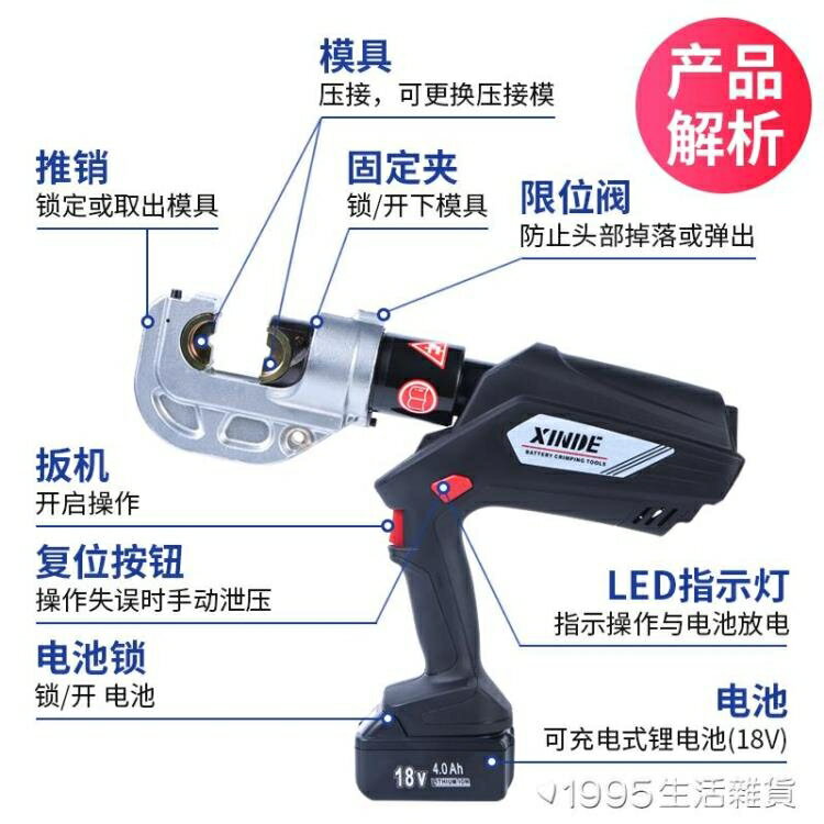 電動液壓鉗充電式H型并溝線夾壓接鉗帶數顯壓線鉗銅鋁端子電纜鉗 幸福驛站
