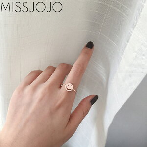 日韓版個性圓形圓盤笑臉微笑表情鈦鋼鍍18K玫瑰金食指戒指尾戒女