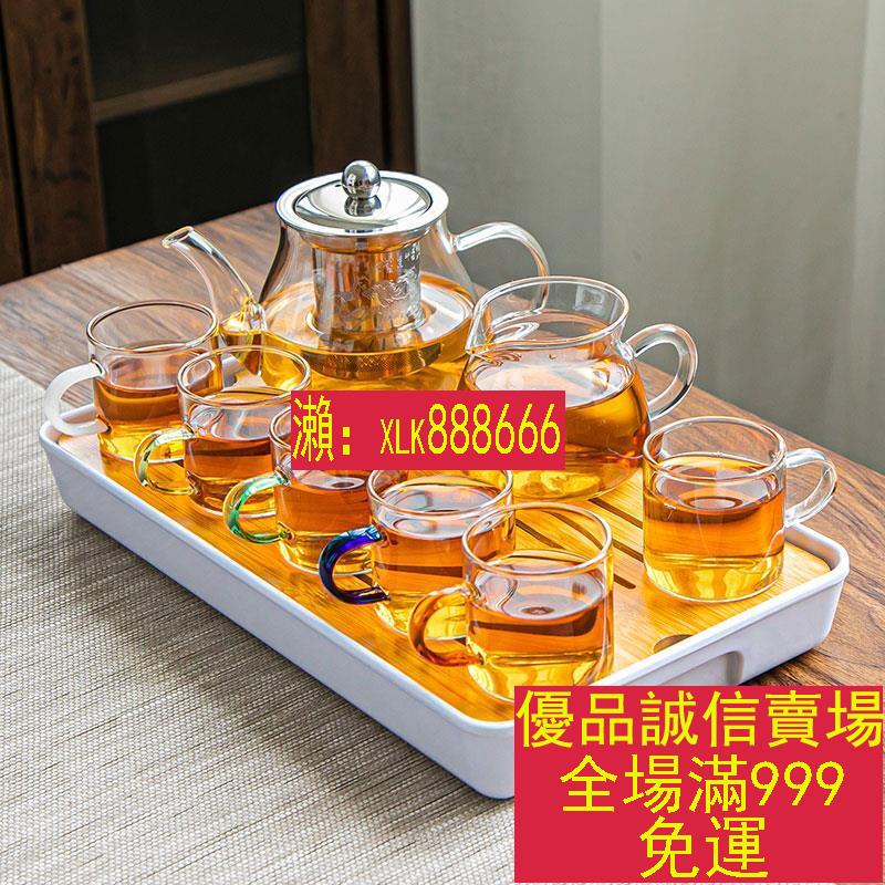 爆款折扣價-耐熱玻璃功夫茶具套裝家用泡茶器透明茶杯帶把紅茶花茶壺辦公茶壺