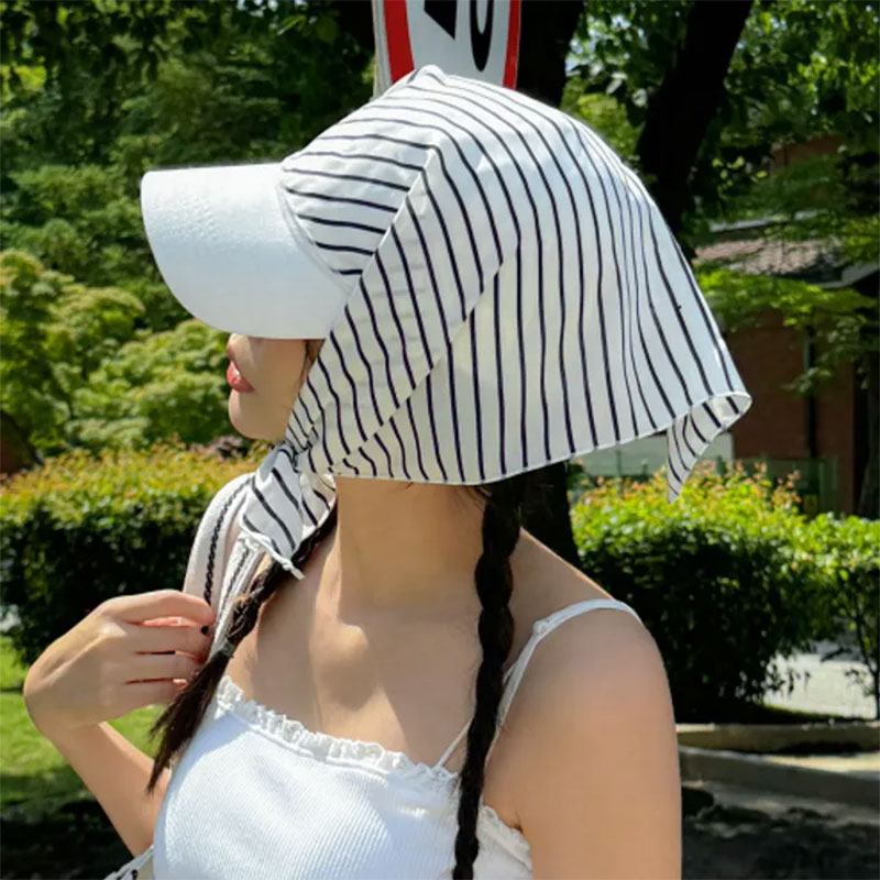 ANNAS 韓國下巴綁帶鴨舌帽 GD頭巾 防飛防曬帽子 巴拉克拉法帽 春夏條紋遮陽