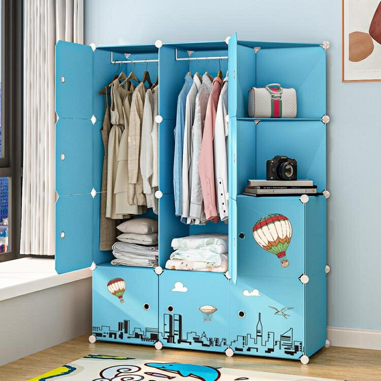 衣櫃 簡易衣櫃家用臥室出租房用彩色簡約便攜櫃子免安裝布衣櫥組裝兒童