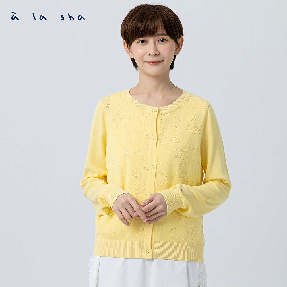 a la sha 蘋果貓洞洞緹花針織外套 1
