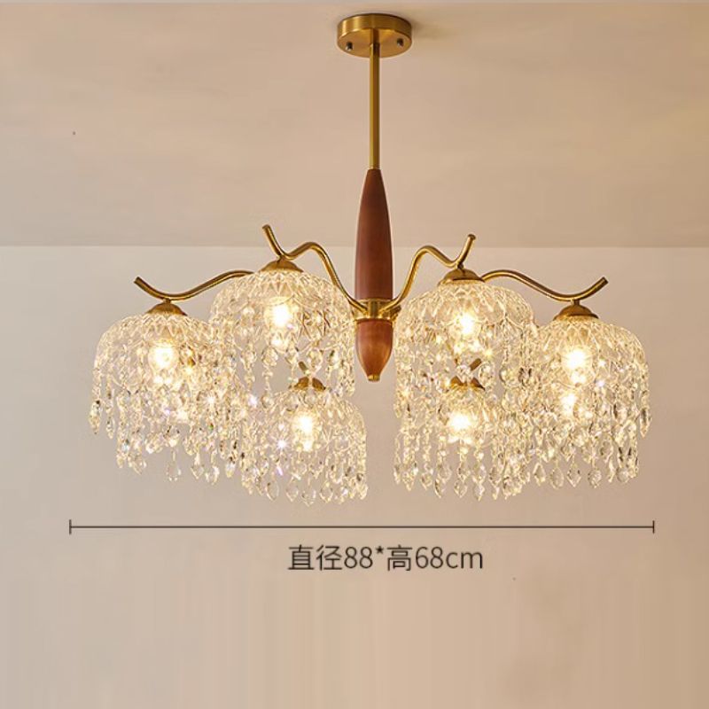 公司貨 超低價 美式客廳吊燈新款實木玻璃水晶吊燈創意LED臥室房間餐廳燈 快速發貨