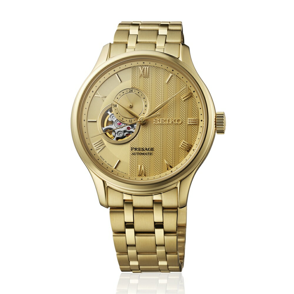 送禮首選★SEIKO精工 PRESAGE 金色日式庭園鏤空機械錶41.8㎜ SSA468J1/4R39-00W0Y 附提袋SK005【全館滿額折價★APP下單點數4倍送】線上購買享_實體門市同步服務