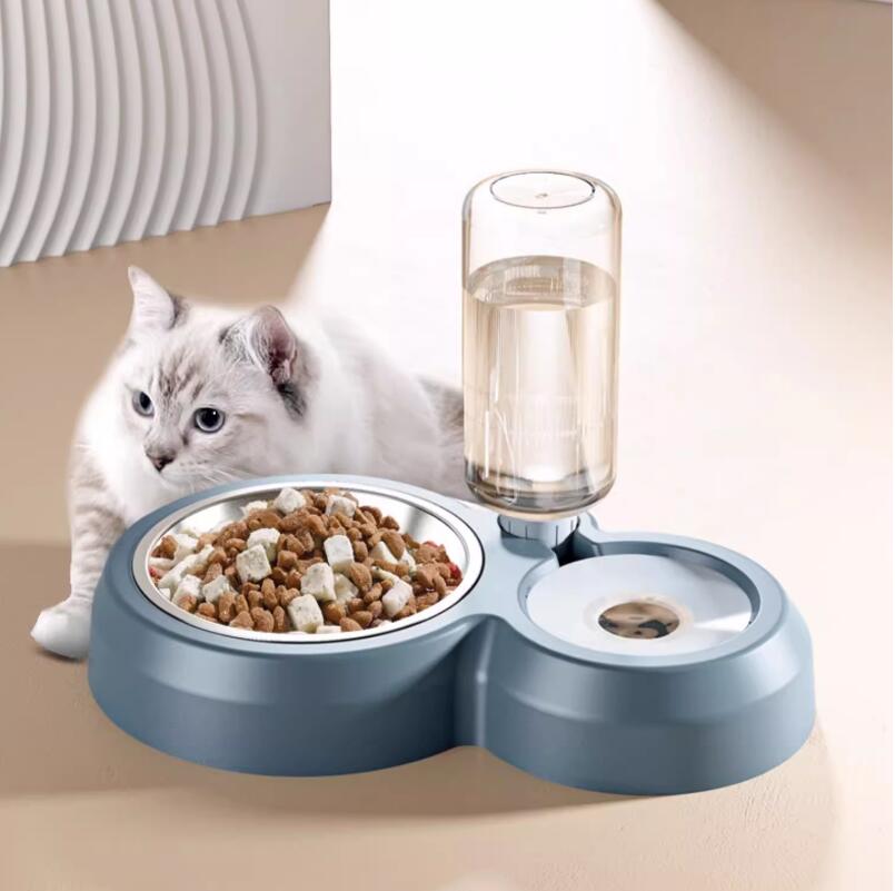 貓碗狗盆狗碗食盆狗狗喝水一體貓咪用品飯盆寵物自動飲水吃飯飯碗【步行者戶外生活館】P