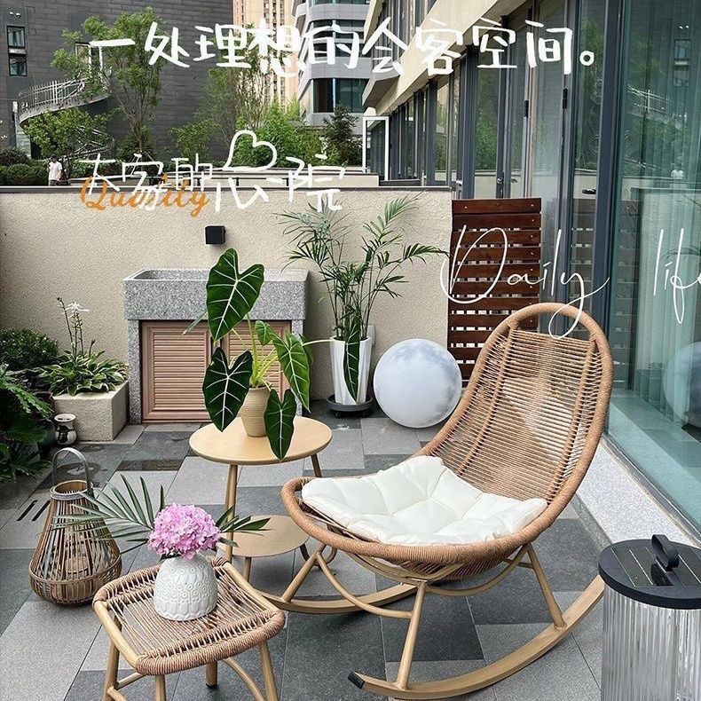 【天然藤編】搖椅 躺椅 藤椅 陽臺椅 戶外椅 庭院椅 露臺椅 休閒椅 懶人椅 午休椅 搖搖椅 大人款 穩固承重 防曬防雨 居家戶外兩用