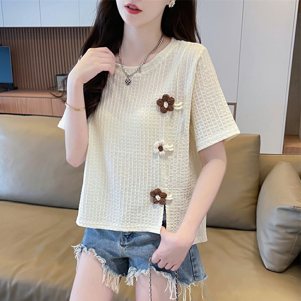 ＊ORead＊韓版立體小花裝飾圓領上衣(3色M~2XL)