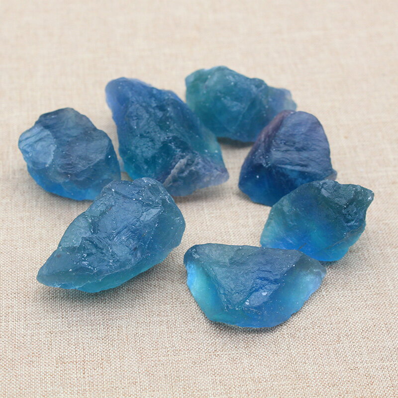 水晶原石天然藍綠色螢石原礦擺件礦物標本石毛料裝飾造景石頭