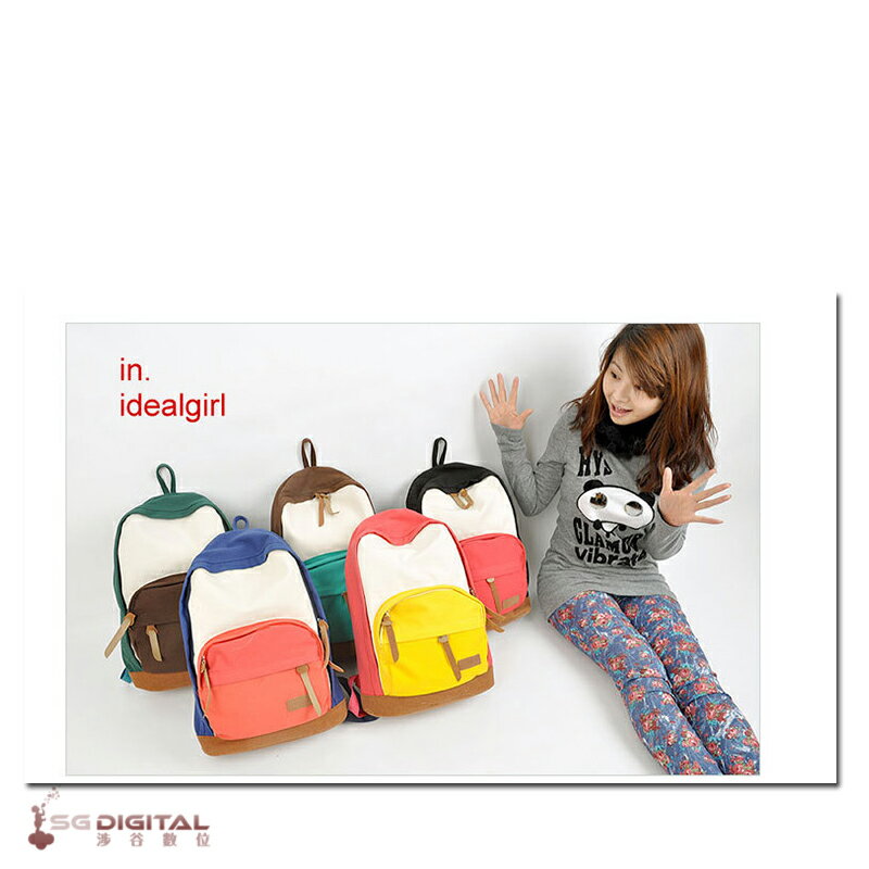 <br/><br/>  韓版 簡約風學生書包 背包 拼接風格帆布包 雙肩包 後背包 旅行包~斯瑪鋒科技~<br/><br/>