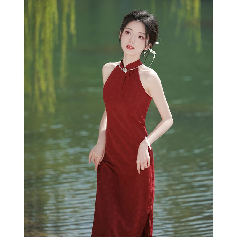 改良旗袍敬酒服新娘結婚新中式紅色高階感2024新款訂婚禮服女夏季-創美
