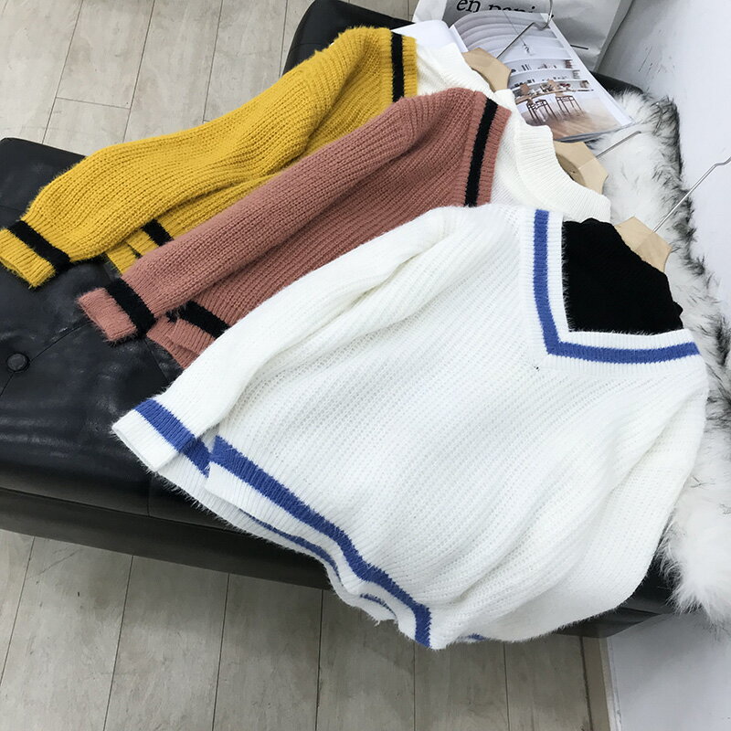 冬季立領學院風假兩件時尚毛衣 L#221入