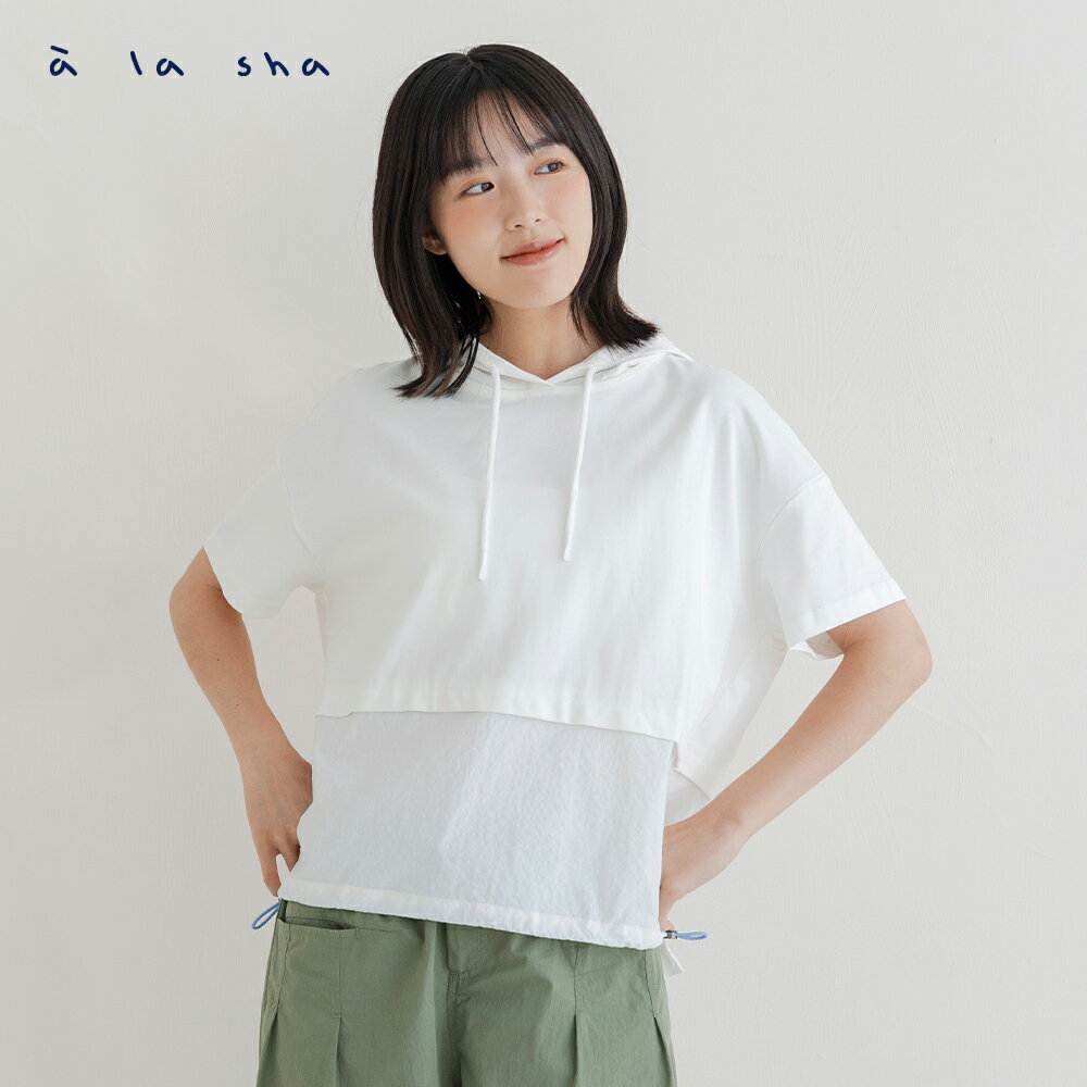 a la sha 格子拼接連帽上衣