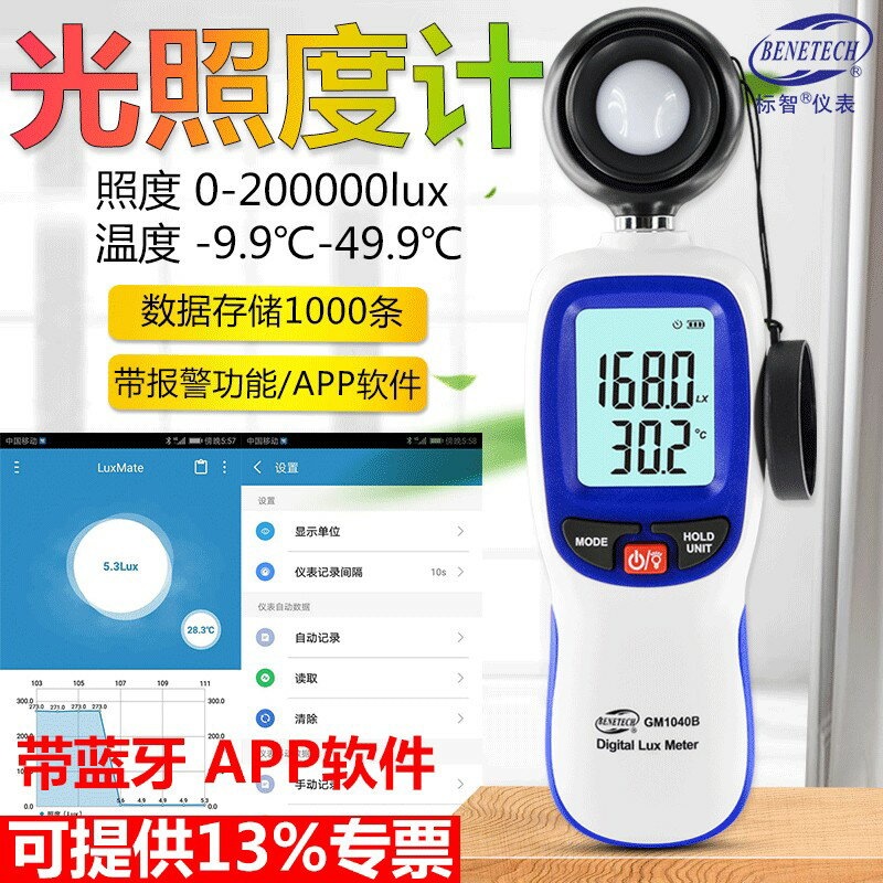 【臺灣公司 可開發票】標智GM1040B數字照度計高精度光照度儀測光儀測光亮度儀帶藍芽APP