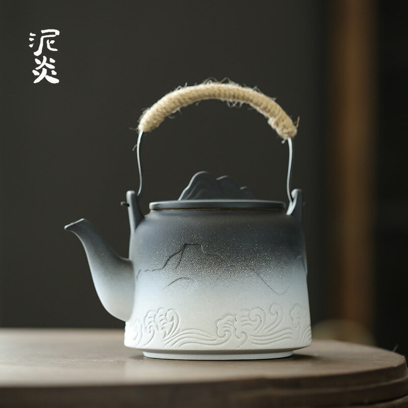 浪嶼提梁壺家用單壺大號泡茶壺陶瓷功夫茶具麻繩手提防燙過濾茶壺