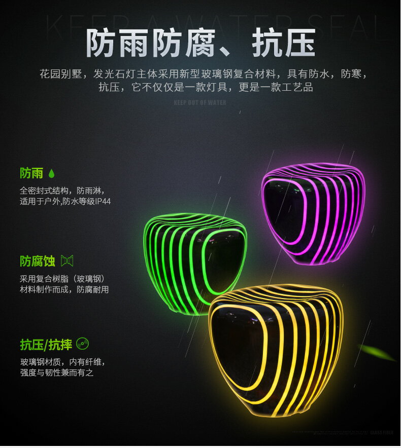 草坪燈變色景觀庭院燈防水戶外樹脂仿石頭燈花園別墅燈飾 8