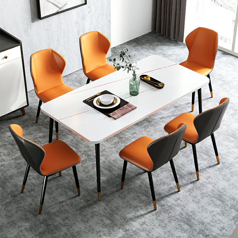 仿巖板餐桌現代簡約家用小戶型長方形兩用餐廳吃飯桌子餐桌椅組合