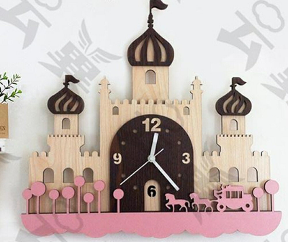 ✤宜家✤可愛時尚創意掛鐘 超靜音城堡家居裝飾品 兒童房 客廳 臥室壁鐘